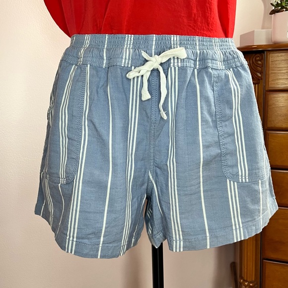 Blue & White Pinstripe Cotton Drawstring Shorts Market & Spruce - Picture 2 of 8